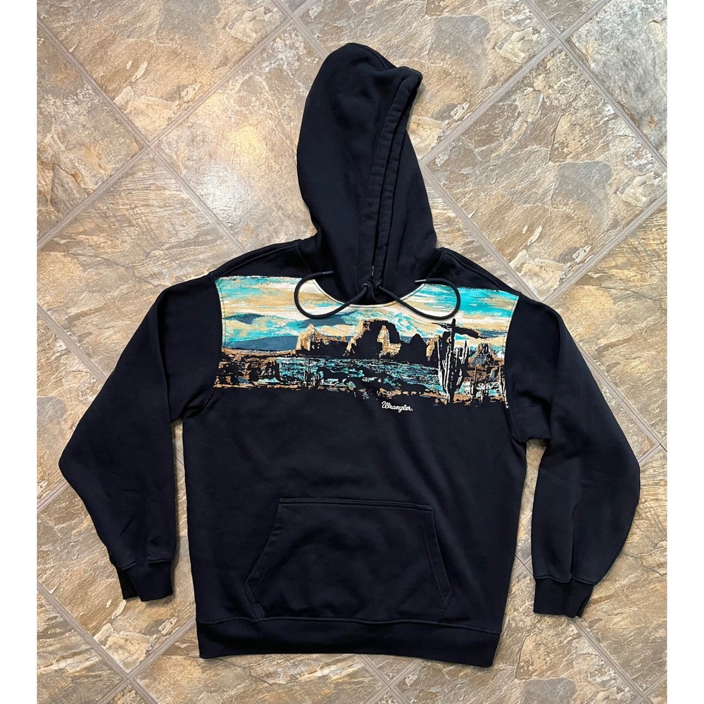 Wrangler Retro Hoodie Women Medium Black Desert Graphic Sweatshirt